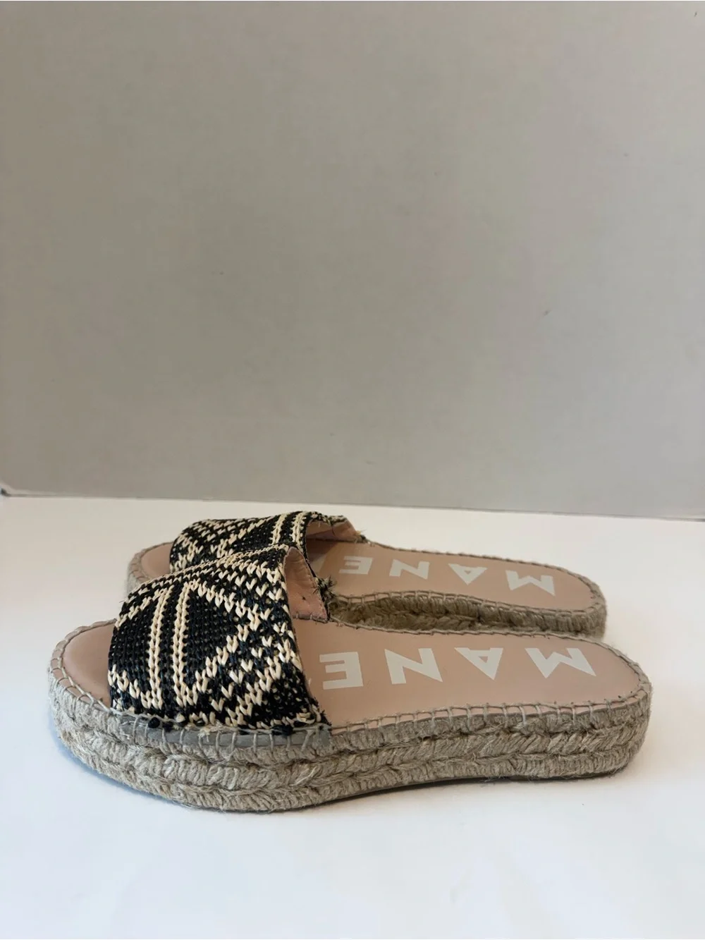 Manebi black/beige braided woven espadrille slide sandals geometric EU 38 US 7.5